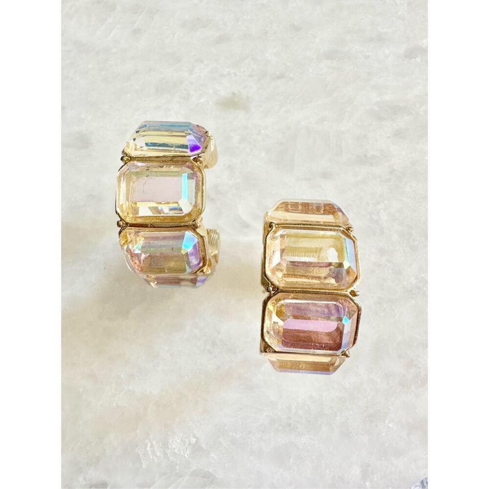 Aurora Crystal Hoop Earrings - Gold Tone